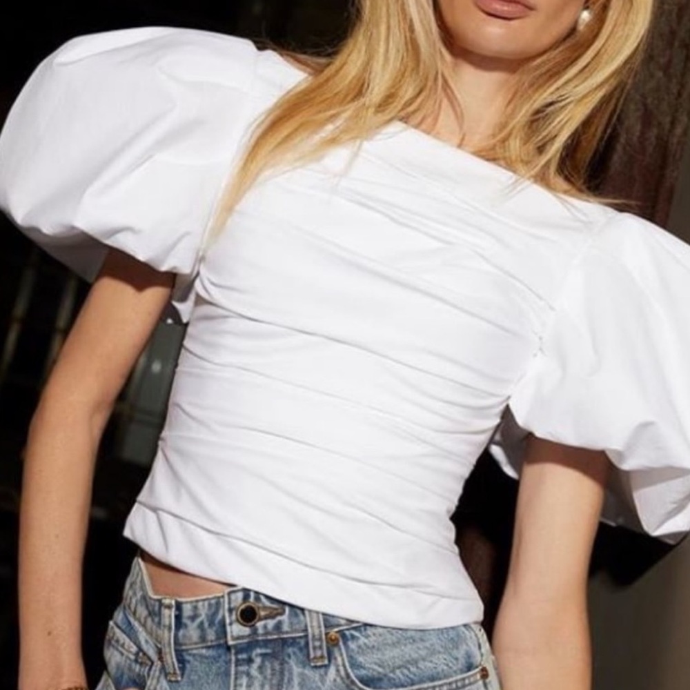 khaite Kai Poplin Puff-Sleeve Top